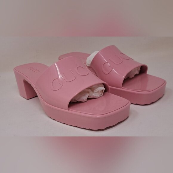 Gucci Women's Jelly Platform Sandals Slides Wild Rose Pink Rubber Size 36 / 6 US - Picture 14 of 16